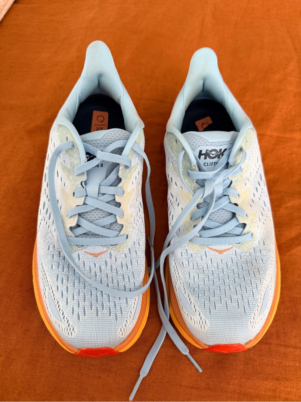 HOKA Clifton 8 Women’s Running Shoes Blue Orange Size 8.5